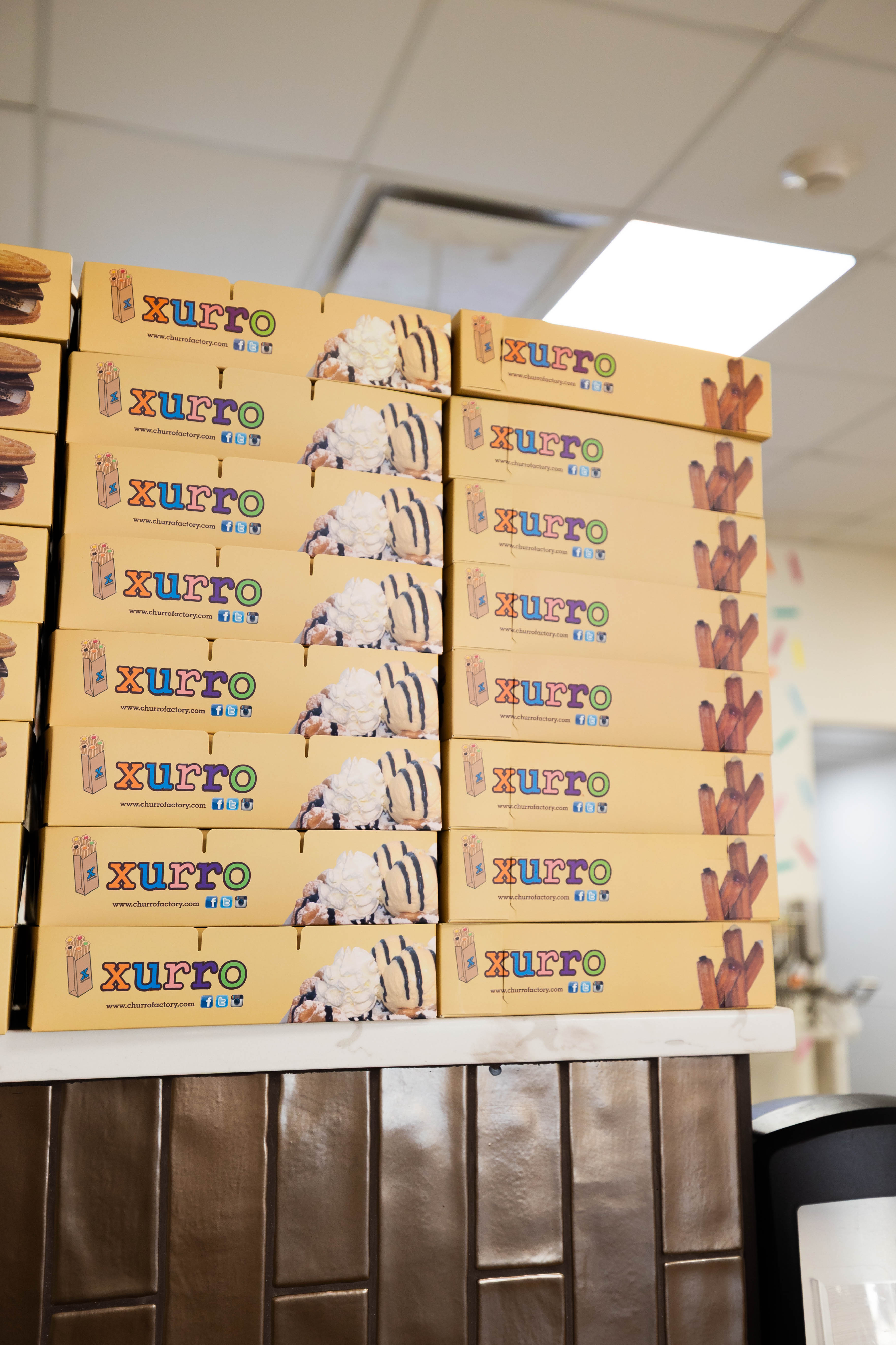 Xurro catering boxes stacked and ready